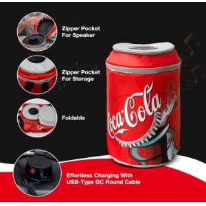 Coca Cola Can Shape Cooler Bag with Bluetooth Speaker, 5H Playtime, Adjustable