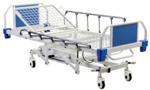 China 4 Function Hydraulic Medical Patient Bed With Aluminum Alloy Side Rails factory