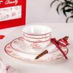 Ceramic Nordic Style Luxury Tableware Porcelain Plant Pattern Dinnerware For 8