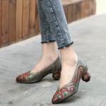 S515 2020 Retro Ethnic Embroidery Pointed High Heel Leather Women'S Shoes Spring
