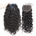 Soft 100 Brazilian Human Hair Extensions / Curly Hair Bundles With Closure
