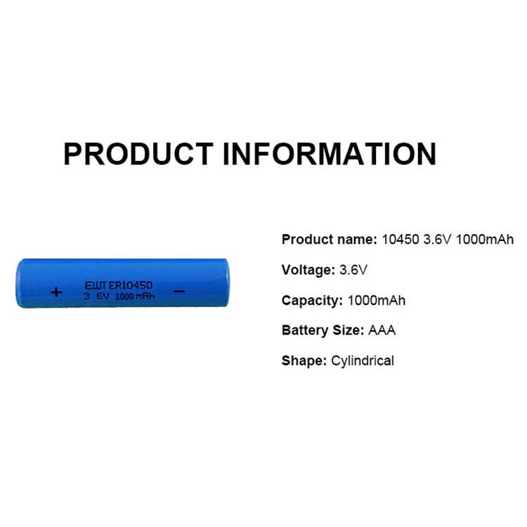Small Lithium Thionyl Chloride Battery 1000mAh 3.6V ER10450 Battery