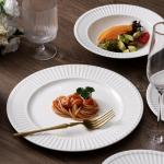 White Embossed Ceramic Dishware Set For Restaurants Hotels