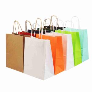 China ODM Recycling Colored Kraft Retail Paper Bags With Handle 16x8x22 factory