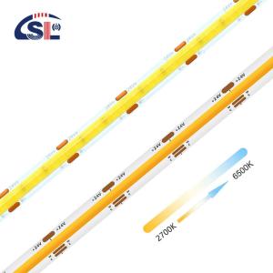 China 12V24V CCT Flexible Dual Color COB SMD2835 LED Strip Light 608leds 8mm 10mm 3000K-6500K factory