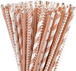 Wave Heart Rose Gold Striped Straws For Birthday