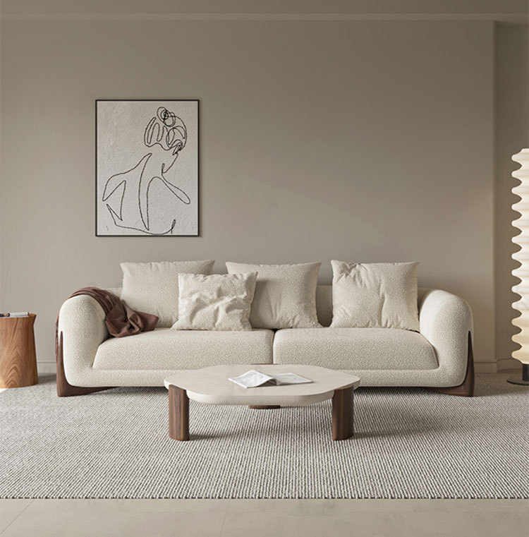 Minimalist Walnut Natural Stone Table Round Antique Marble Top Coffee Table