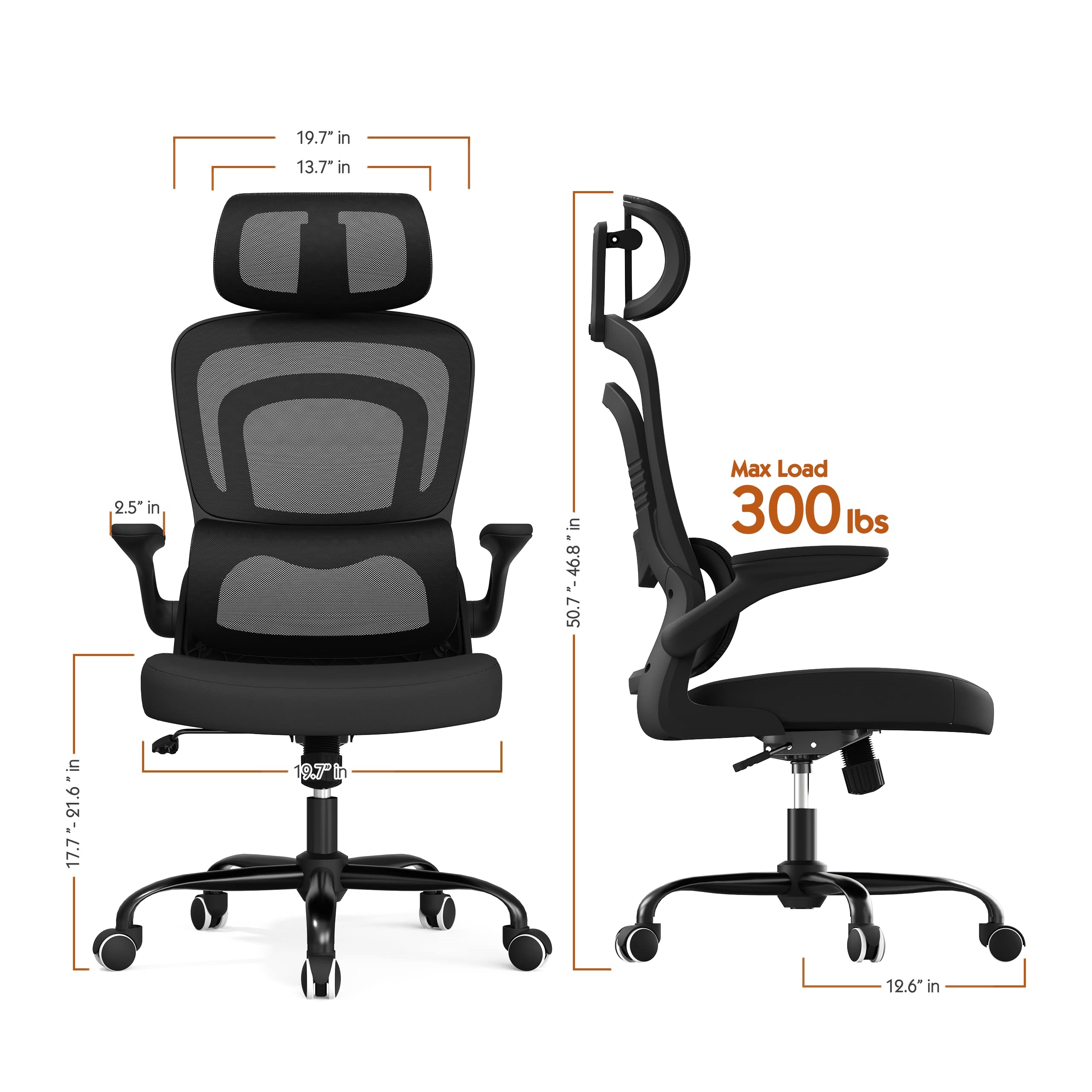 Modern Design Metal Ergonomic Mesh Office Chair with Lumbar Support and Flip-up Arms