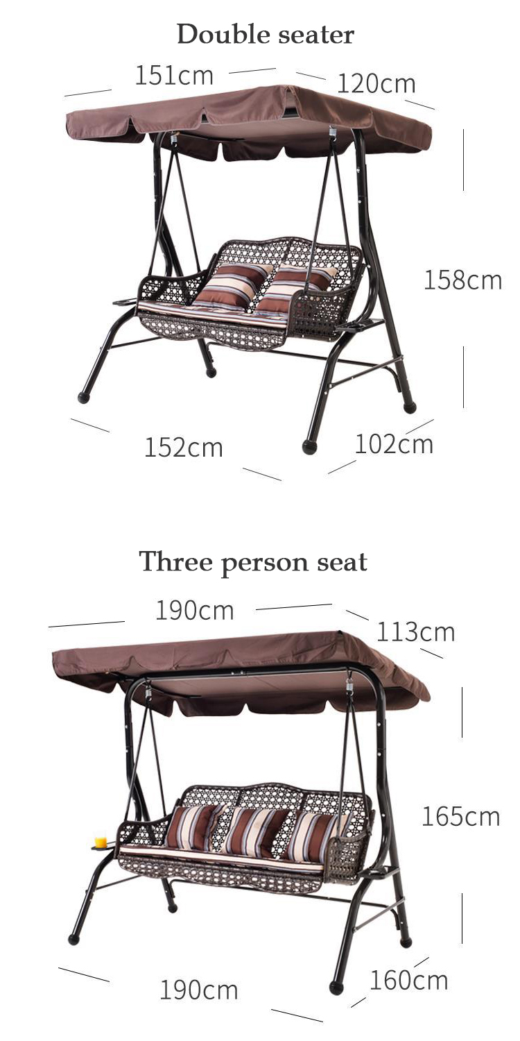 Outdoor Garden Patio Metal Frame Pe Rattan Double 3 Seat Hammock Swing with Canopy