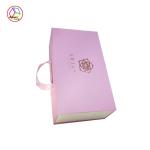 Handheld Pink Fancy Paper Gift Box 4C Printing With Satin Ribbon