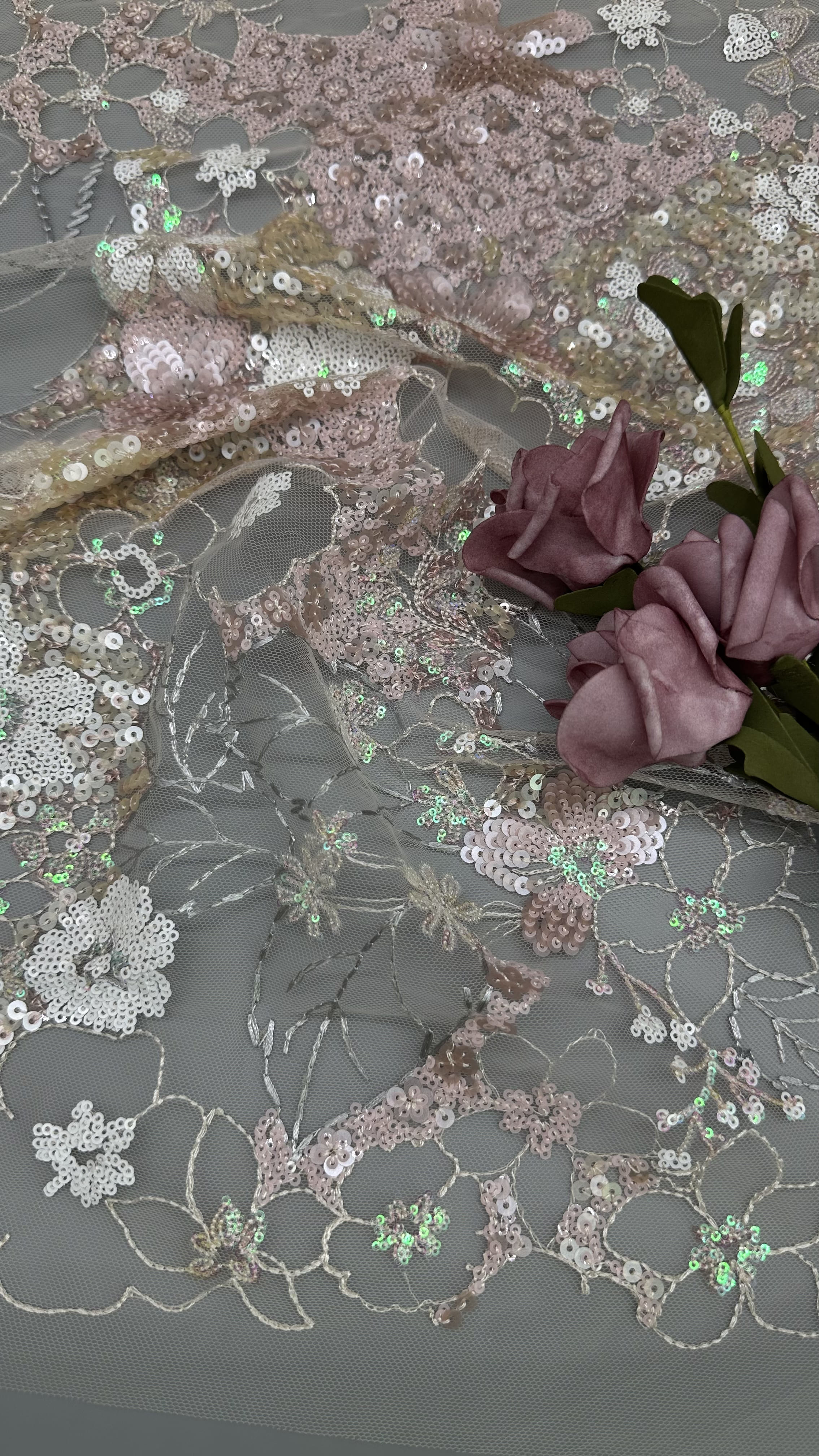 Beaded Embroidery Mesh Ground Sequin Fabric Embroidered Floral Elegant Beautiful Occasion
