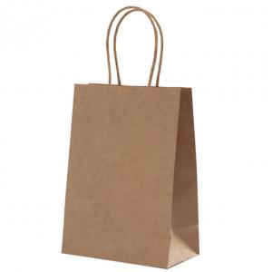 China Brown Custom Logo Gift Shopping Kraft Paper Bag With Handle Coffee Delivery Bag on sale