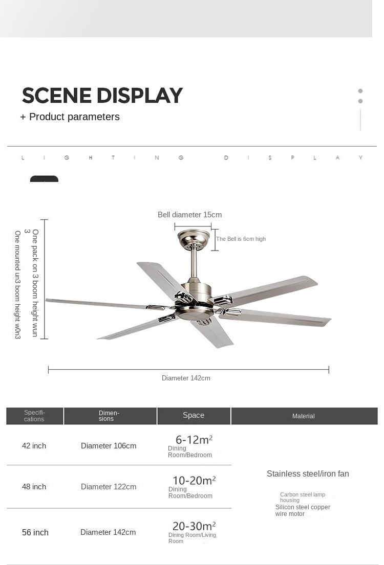 NEW Style 48 52 56 Inches Dc Ac Modern Indoor Energy Efficient Stainless Steel/wood Blades Ceiling Fan With Led Light