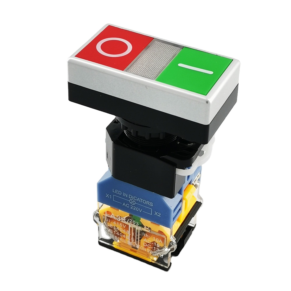 LED indicator button switch 22mm LA38-11D DC12V 24V AC 220V 380V 1NO+1NC illuminated double-headed push button