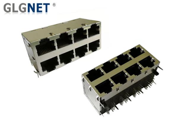 1000 Base T Rj45 Through Hole Connector 8 Port 2x4 Ports With Integrated