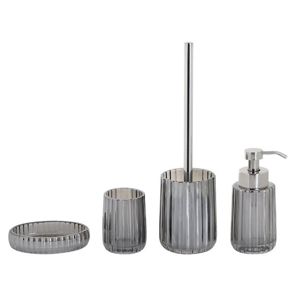 Vertical Stripe Glass Bathroom Accessories Set Glass Soap Dispenser Nickle Ion