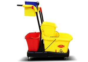 China Multifunctional Yellow Plastic Hotel Cleaning Equipment With Mop Bucket / Press Wringer factory
