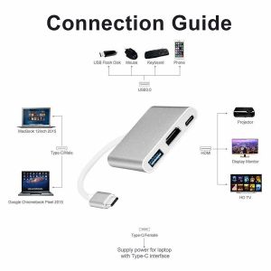 3-in-1 Thunderbolt 3 USB Type C Hub to Adapter 4K Aluminum USB-C Hub Dock with