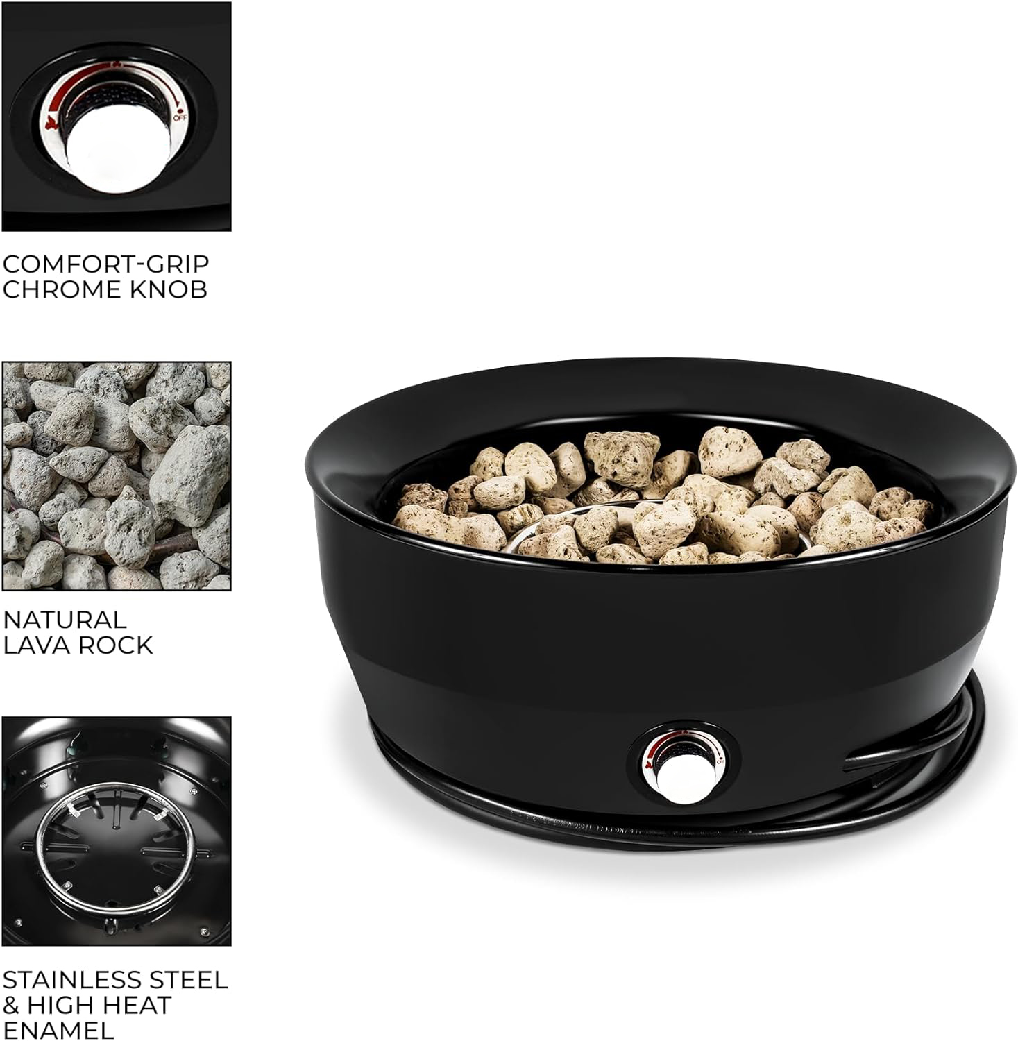 Smokeless Gas Fire Pit Round 24.2"D x 24.2"W x 11.1"H 60000 BTU for Outdoor Camping