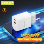 Essager 2021 PD+QC USB Charger 20W Type C Dual Ports USB Wall Charger(Stop