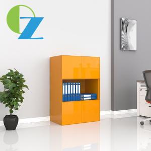 China 2 Door Steel Office Cupboard White Satin 3 Tier Cabinet Middle Open Shelf factory