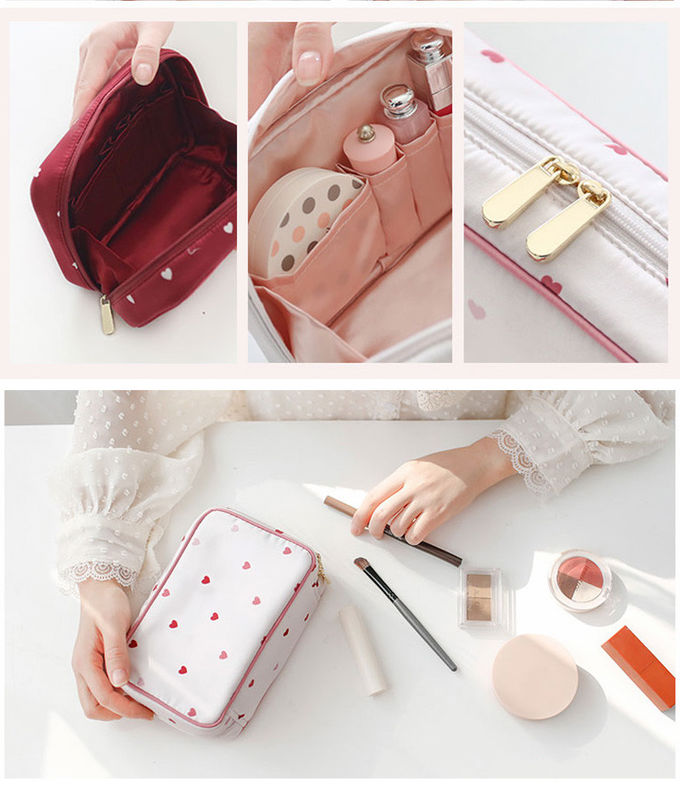 Factory Wholesale Beautiful Printed Pink Heart Makeup Brush Bag With Zipper