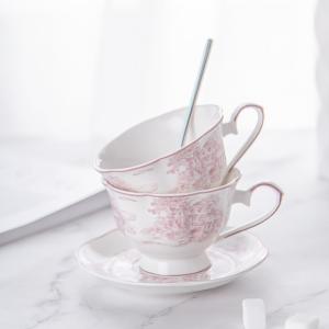 China Customizable Vintage Purple Ceramic Design Espresso Mug Tea Cup Saucer Set Ceramic Coffee Mug factory
