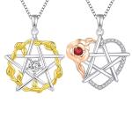 YASVITTI 925 Sterling Silver Pentagram Star Heart Pendant Necklace Set Cubic