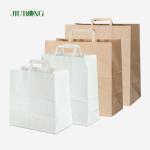 Flat Handle Take Away White Kraft Paper Bag With Logo Print