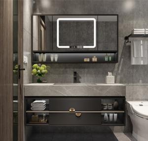 China Black Lacquer Contemporary Bathroom Cabinets Rectangle Wash Basin Mirror Cabinet factory