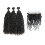 Unprocessed 360 Lace Frontal Weave Kinky Curl 3 Bundles No Damaged Hair