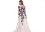 White Lace Embroidery Floral Sleeveless Formal Evening Gowns With Built - In Bra
