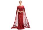 Big Red Embroidery Lace Arabic Maxi Wedding Bridesmaid Dresses Floor Length