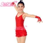 3 Layer Latin Dance Costumes Biketard V - Neck Bodice Flying Fringe Skirt