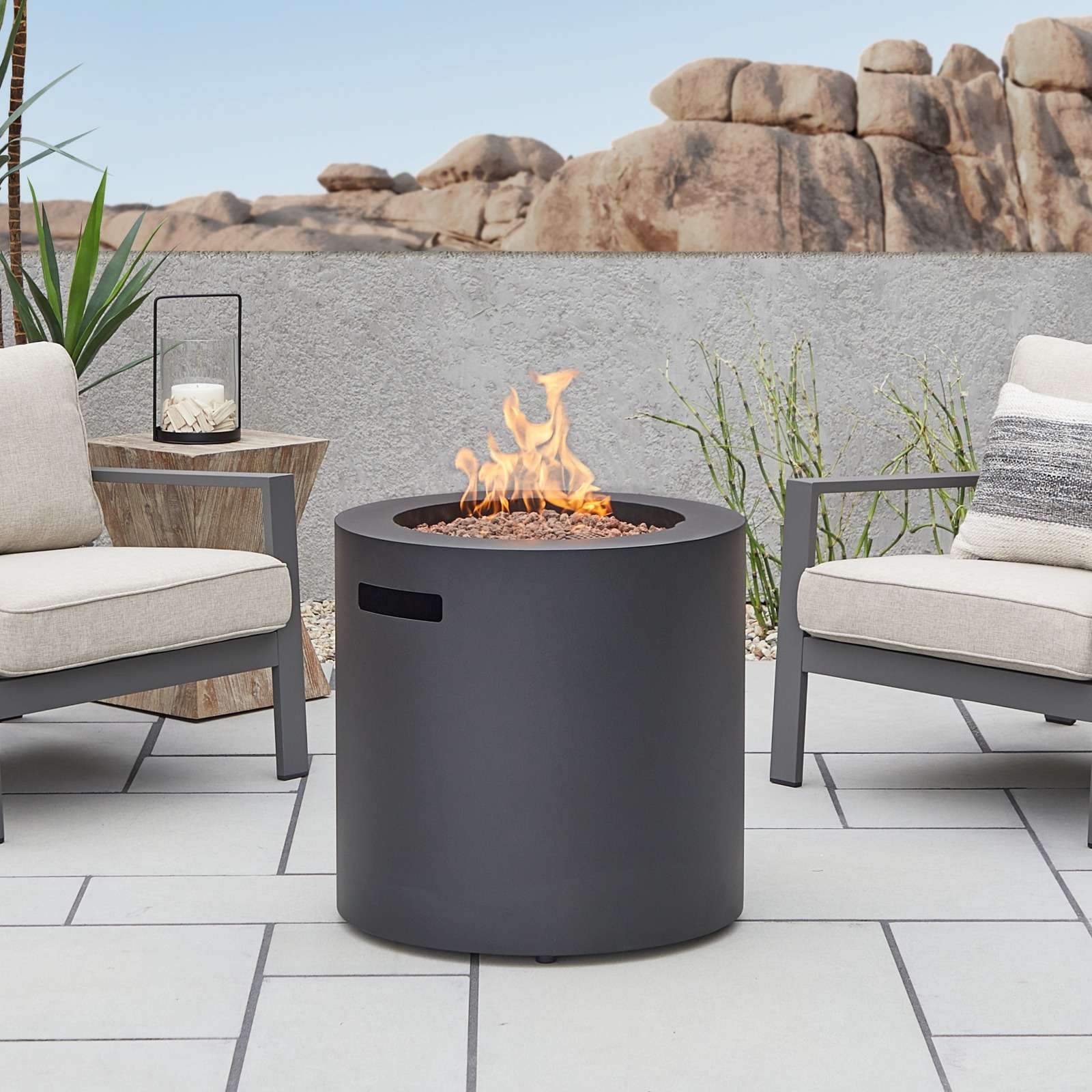 24"L x 24"W x 23.5"H AJUNION Round Steel Propane Gas Fire Pit for Outdoor Smokeless