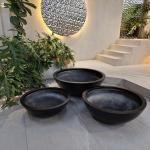Bowl Shape Black Fiberglass Plant Pots for Garden Home Floor