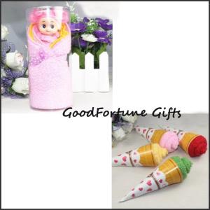 China promotional creative ice cream/doll design cotton towel wedding birthday festival gift factory