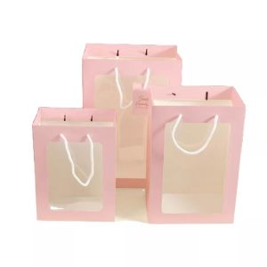 Handmade Offset Printing Kraft Paper Gift Bags With Clear Window