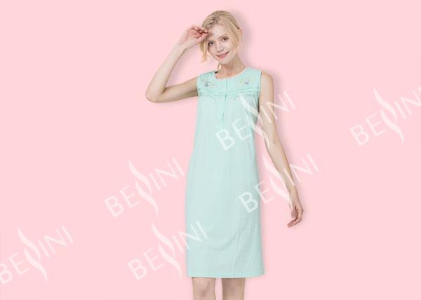 Modest Ladies Sleeveless Nightgowns , Green Ladies Short Nightdresses Button