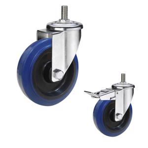 China 6 Inch Blue Wheel 350kg Capacity Threaded Stem Castor Rubber Wheels factory