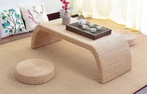 China The Cane Makes Up Tea Table Natural Straw Woven Floor Table Natural fiber Window Table factory
