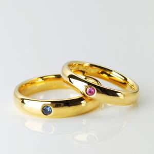 China Precious Stone Rubby Sapphire 0.04ct 18K Gold Couple Rings factory