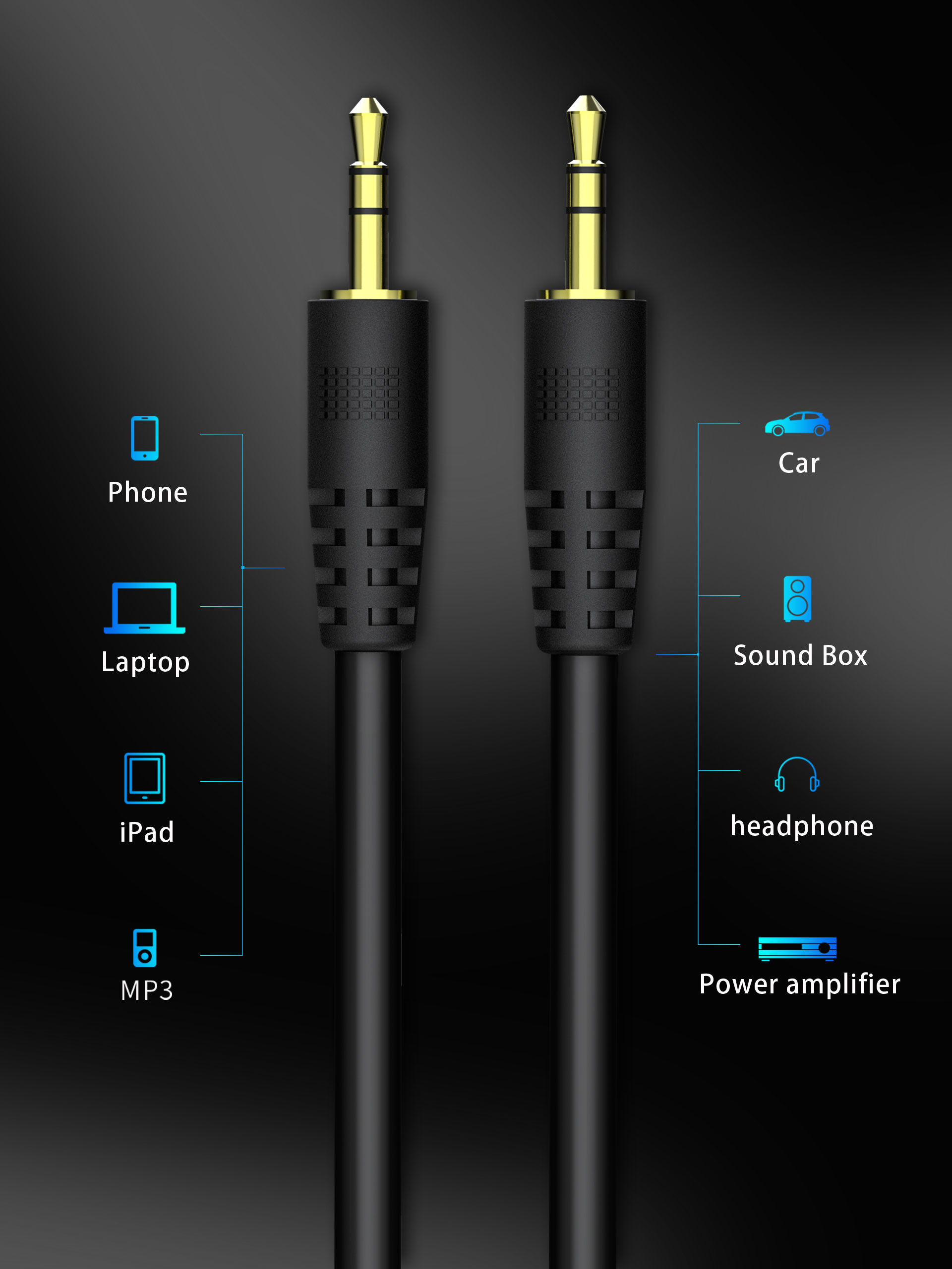 5 Feet 3.5 Mm Auxiliary Audio Cable , IPods Car Stereo Cable