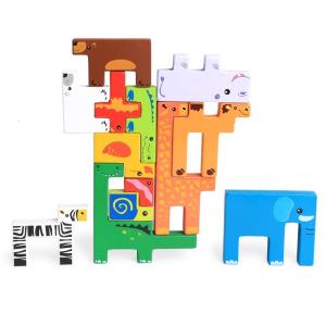 China Forest 1.7cm Wooden Block Puzzle Toys Animal Town Wooden Blocks factory