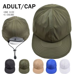 China Drawstring Adjustable Flat Brim Shading Camper Cap 62CM Embroidery Pattern factory