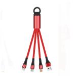 2.4A USB Charger Cable 14cm Fast Charging Nylon Braided 3 in 1 Keychain Data