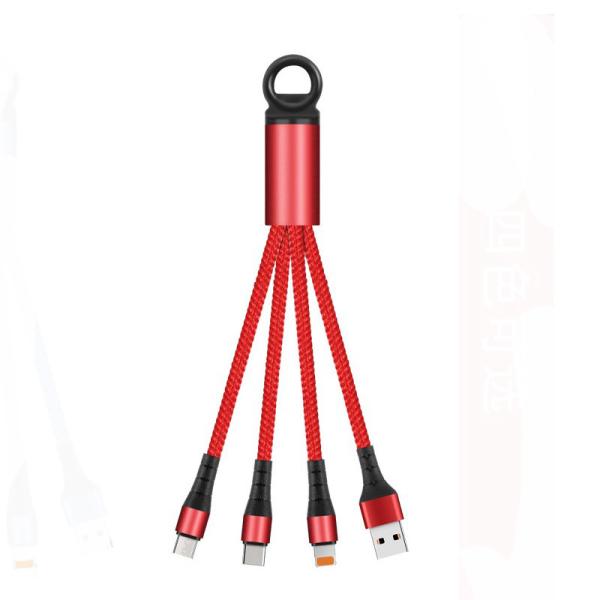 2.4A USB Charger Cable 14cm Fast Charging Nylon Braided 3 in 1 Keychain Data