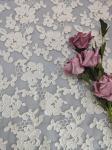 Beige Color 3D Floral Corded Lace Fabric Polyester Cotton Cording Yarn