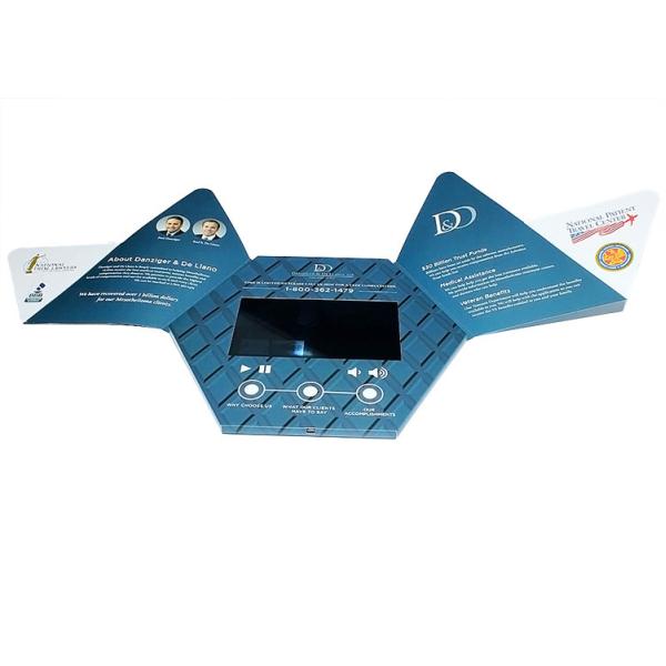 China VIF Custom Hexagon LCD Video Brochure Custom Gift Video Greeting Cards 7'' Rechargeable Lithium Batteries factory