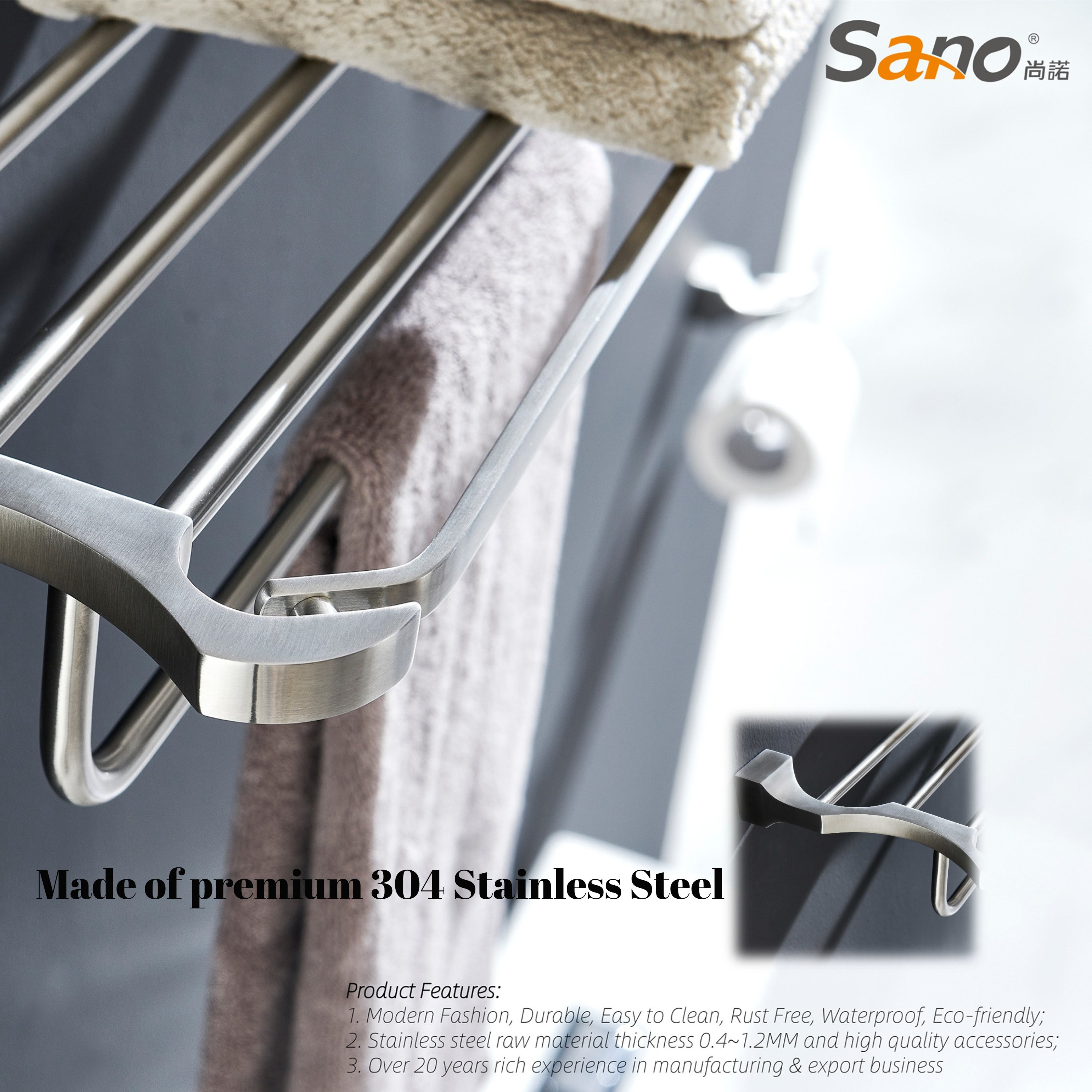 Home SS 304 Towel Rack Modern Wall Mounted Stainless Steel Towel Hanger